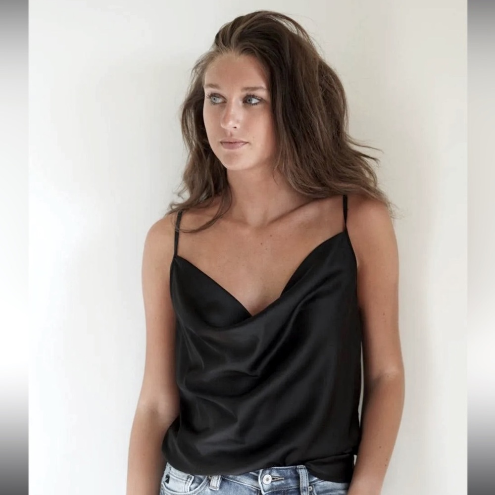 Andthewhy black satin tank top